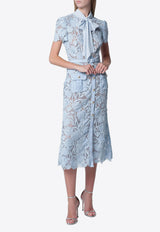 Self-Portrait Tie-Neck Lace Midi Dress Light Blue PF26-111MPL/T_SELF-BL