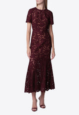 Self-Portrait Belted Lace Midi Dress Burgundy PF26-107MPL/T_SELF-BU