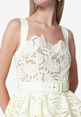 Self-Portrait Floral Lace Peplum Midi Dress Yellow PF26-104MPL/T_SELF-Y