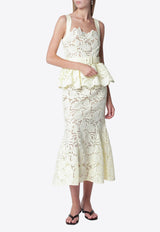 Self-Portrait Floral Lace Peplum Midi Dress Yellow PF26-104MPL/T_SELF-Y