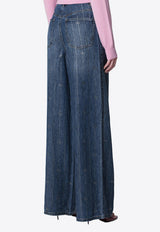 Self-Portrait Rhinestone Stripe Wide-Leg Jeans Blue PF26-826PADE/T_SELF-BL