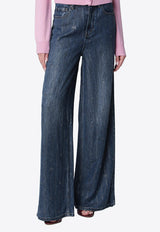 Self-Portrait Rhinestone Stripe Wide-Leg Jeans Blue PF26-826PADE/T_SELF-BL