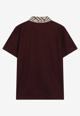 Burberry Check-Collar Polo T-shirt Burgundy 8127677121046/T_BURBE-C5335