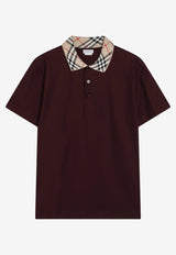 Burberry Check-Collar Polo T-shirt Burgundy 8127677121046/T_BURBE-C5335