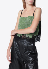 Self-Portrait Crystal Chainmail Knit Top Green PF26-078TPL/T_SELF-G