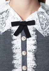 Self-Portrait Lace-Trimmed Knitted Wool Cardigan Gray PF26-134CWO/T_SELF-GR