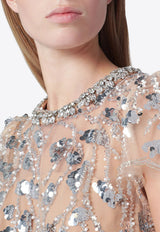 Self-Portrait Sequin Embellished Midi Dress Silver PF26-129MPL/T_SELF-SL