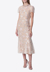 Self-Portrait Floral Sequin Midi Dress Pink PF26-145MPL/T_SELF-P