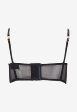 Elisabetta Franchi Bra Top with Sheer Back and Floral-Application Black RG00152E1_110