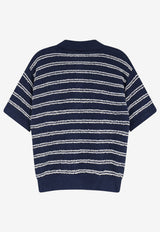 Moncler Bouclé-Effect Striped Polo T-shirt Blue L10939A00006M5732742_Blue_61128969
