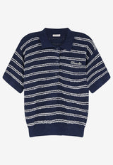 Moncler Bouclé-Effect Striped Polo T-shirt Blue L10939A00006M5732742_Blue_61128969