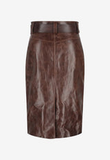 Saint Laurent Belted Pencil Skirt in Creased Leather Brown 865021YCVD2_2820