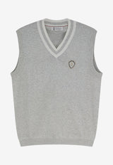 Brunello Cucinelli Logo Patch V-neck Vest Gray M29203607FCI807_NEBBIAPANAMA_70211135