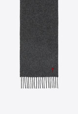 AMI PARIS Ami De Coeur Fringed Wool Scarf Gray USF705AW0047/T_AMI-A189