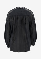 Isabel Marant Etoile Polda Linen-Blend Blouse Black HT0942FAD3J04E01BK_BLACK_70013798