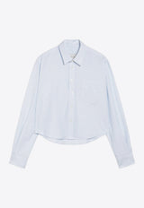 AMI PARIS Ami De Coeur Stripe Cropped Shirt Light Blue FSH876CO0087/T_AMI-475