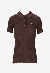 Miu Miu Ribbed Knit Polo T-shirt Brown MML06USOOO191X_F0324