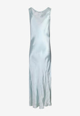 Miu Miu V-neck Satin Midi Dress Blue MF6422SOOO6316_F064W