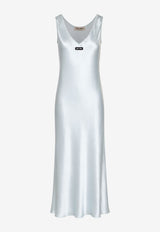 Miu Miu V-neck Satin Midi Dress Blue MF6422SOOO6316_F064W