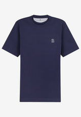 Brunello Cucinelli Logo Crewneck T-shirt Blue M0B138440CD325_COBALTOGRIGIOMEDIO_70014860