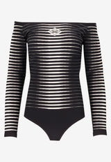 Elisabetta Franchi Jacquard Zebra Knit Bodysuit Black BK79S61E2_685