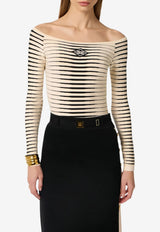 Elisabetta Franchi Jacquard Zebra Knit Bodysuit Beige BK79S61E2_E84