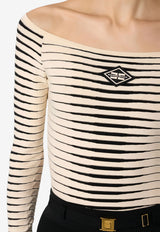 Elisabetta Franchi Jacquard Zebra Knit Bodysuit Beige BK79S61E2_E84