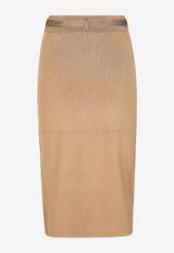 Elisabetta Franchi Knit Midi Skirt with Side-Bands Beige GK27S61E2_727