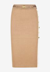 Elisabetta Franchi Knit Midi Skirt with Side-Bands Beige GK27S61E2_727