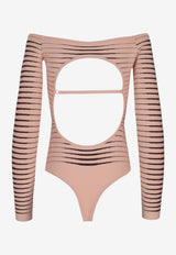 Elisabetta Franchi Off-Shoulder Knit Bodysuit Top Nude BK79S61E2_FA6