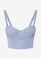 Elisabetta Franchi Striped Taffeta Cropped Top Blue TO05362E3_019