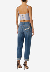 Elisabetta Franchi Striped Taffeta Cropped Top Blue TO05362E3_019
