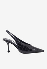 Jimmy Choo Isa 80 Slingback Pumps in Croc-Embossed Patent Leather Midnight Blue ISA80CBHMARINE_MARINE_67481214