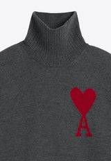 AMI PARIS Ami De Coeur Turtleneck Wool Sweater Gray UKS839018/T_AMI-084