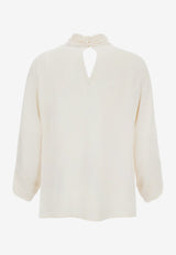 Elisabetta Franchi Long-Sleeved Shirt with Bow Cream CA17866E2E84_BURRO_70224486