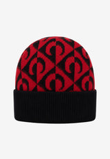 Marine Serre Moon Lozenge Wool Beanie Red UHG012ACKNI0539_BK97