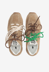 Miu Miu Washed Suede Low-Top Sneakers Beige 5E165EFD005Z5O_F0379