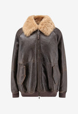 Brunello Cucinelli Shearling-Collar Leather Jacket Brown MPMMA7564C9998_Nocciola_70014784