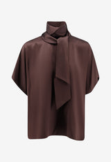 Brunello Cucinelli High-Neck Silk Top Brown MB179B1S24C9993_ESPRESSO_70014789