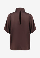 Brunello Cucinelli High-Neck Silk Top Brown MB179B1S24C9993_ESPRESSO_70014789