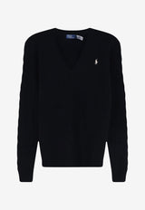 Polo Ralph Lauren Cable Knit V-neck Sweater Black 211971866005_POLOBLACK_70027185
