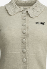 Chloé Logo Embroidered Knitted Polo Sweater Gray CH26AMC1671100N_bf2416fb-31ef-4bb3-9299-7cd54af86f3b