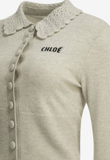 Chloé Logo Embroidered Knitted Polo Sweater Gray CH26AMC1671100N_bf2416fb-31ef-4bb3-9299-7cd54af86f3b
