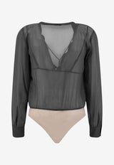 Elisabetta Franchi V-neck Sheer Bodysuit Black CB00966E2110_Black_70224475