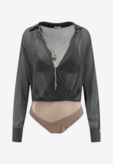 Elisabetta Franchi V-neck Sheer Bodysuit Black CB00966E2110_Black_70224475