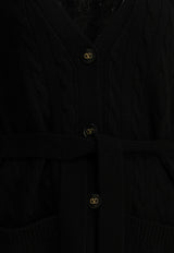 Valentino Cable Knit Belted Cardigan Black 9B3KA16DAB90NO_01c97063-22d2-4cde-b4a2-0fad400c072a
