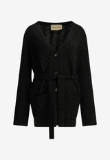 Valentino Cable Knit Belted Cardigan Black 9B3KA16DAB90NO_01c97063-22d2-4cde-b4a2-0fad400c072a
