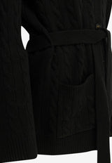 Valentino Cable Knit Belted Cardigan Black 9B3KA16DAB90NO_01c97063-22d2-4cde-b4a2-0fad400c072a
