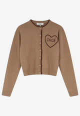 Chloé Heart Logo Ribbed Knit Cardigan Brown CH26AMC15710218_Bleached Brown_70014815