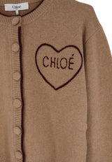 Chloé Heart Logo Ribbed Knit Cardigan Brown CH26AMC15710218_Bleached Brown_70014815